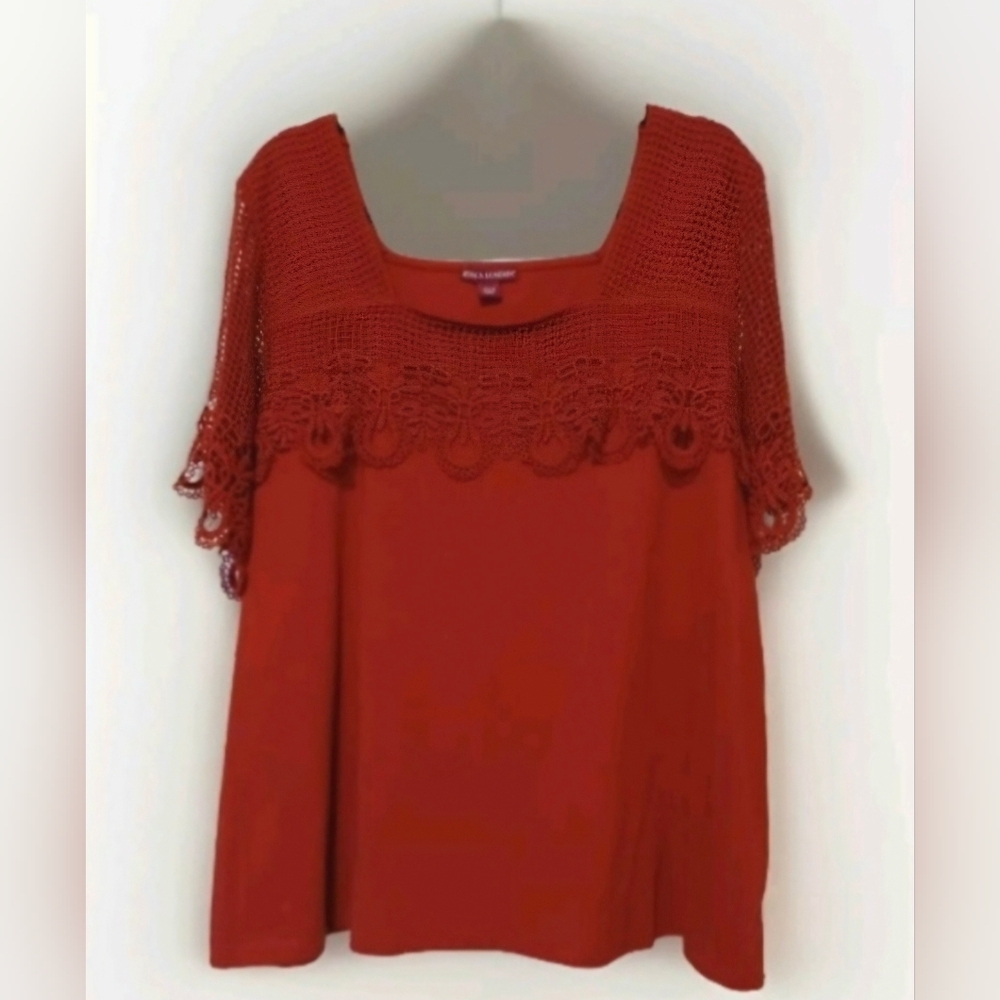 Jessica London Plus Size Top With Crochet Sleeves Size 22/24 Burnt Orange